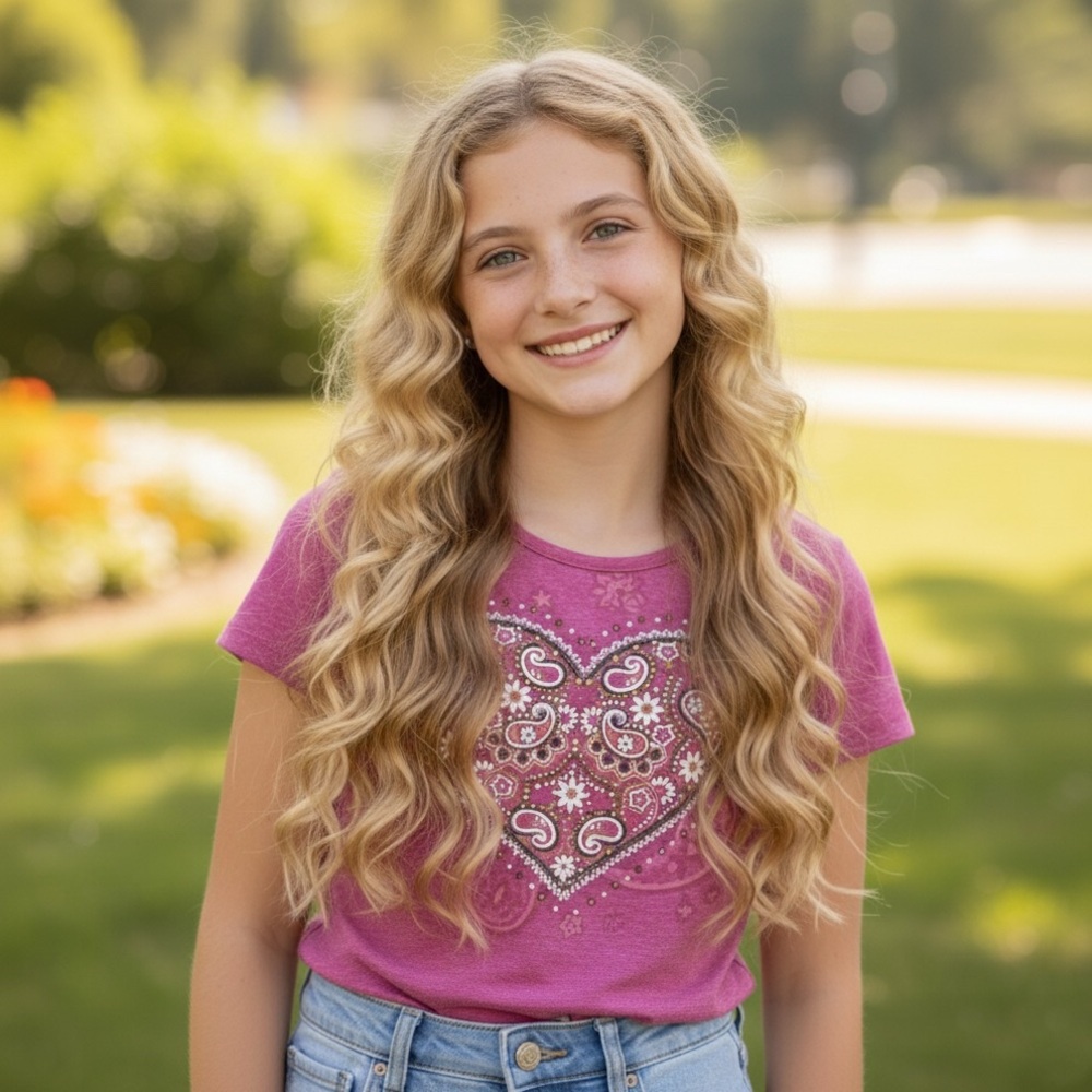 I.N. Girl NWT Kid’s T-Shirt Top Pink Paisley Boho Heart Size XL(16)